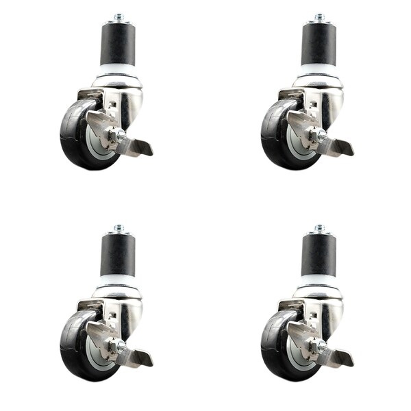 Service Caster 3 Inch 316SS Black Poly Swivel 1-3/4 Inch Expanding Stem Caster Set Brake SCC SCC-SS316EX20S314-PPUB-BLK-TLB-134-4 - main
